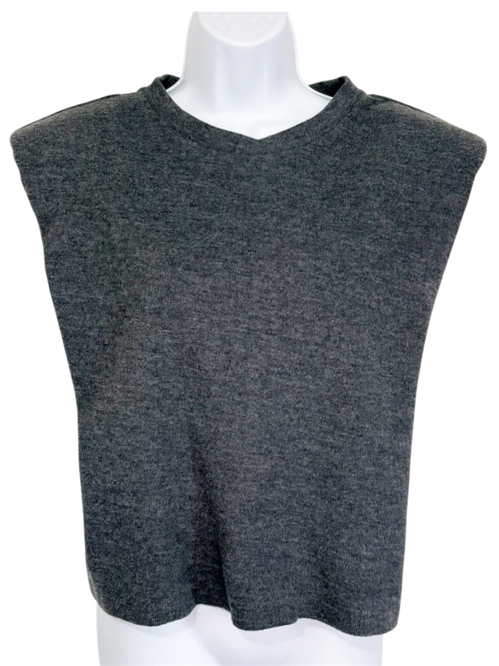 BABATON ARITZIA Sleeveless Sweater Knit Shoulder Pad Gray Cotton Blend Medium